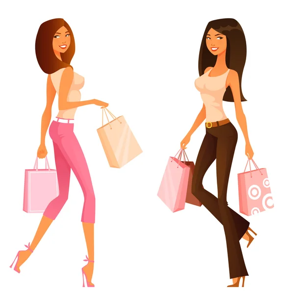 Süße junge Frauen auf Einkaufstour — Stockvektor