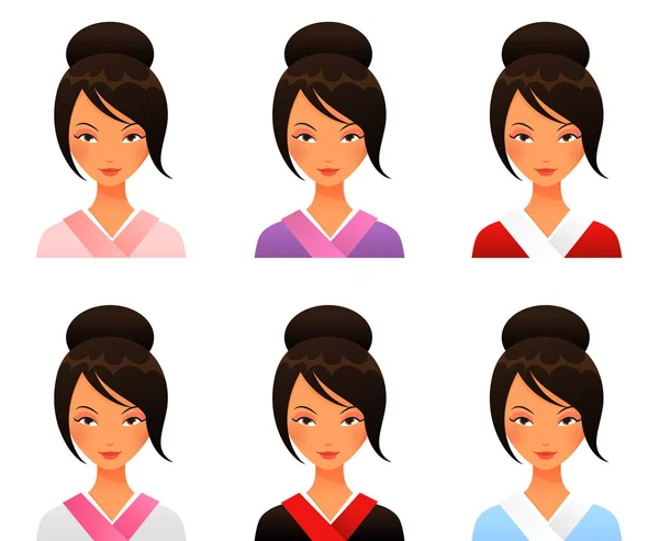 Иллюстрации шаржа милые японские девушки в кимоно — стоковый вектор