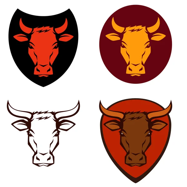 Set of illustrations of a cow or bull head in various color combinations — Stock Vector