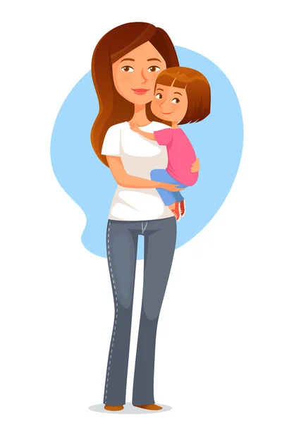 Glad ung mamma håller hennes söta dotter — Stock vektor