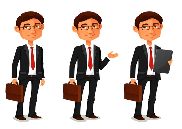 Cute cartoon zakenman in verschillende poses — Stockvector