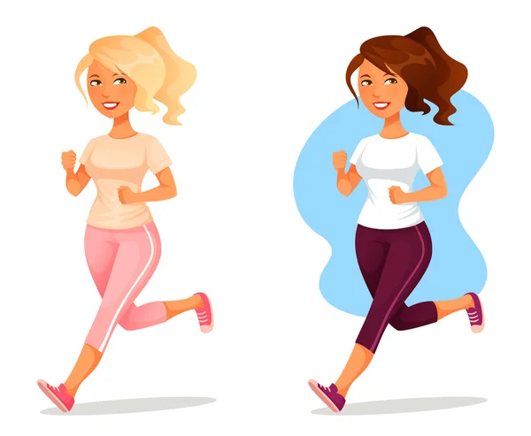 Chica linda de la historieta de jogging — Vector de stock