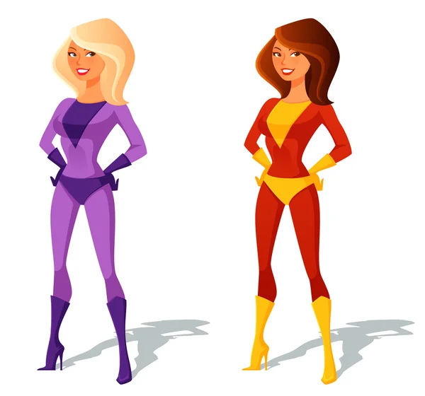 Beautiful cartoon woman in superhero costume — Stock Vector