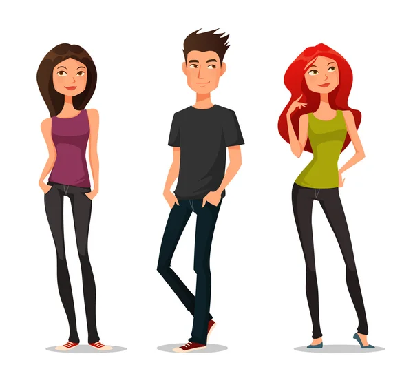 Cute cartoon illustration of young people — Stock Vector