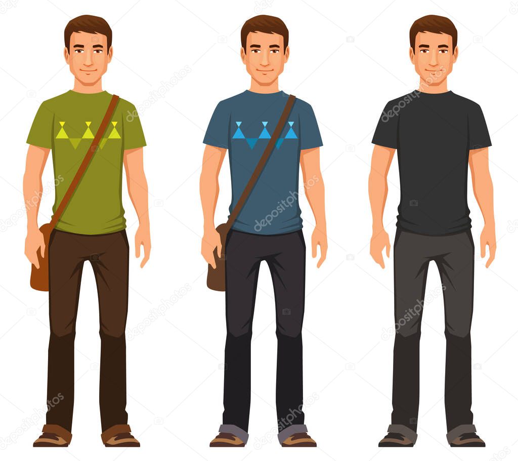 Handsome young man in jeans, cartoon illustration