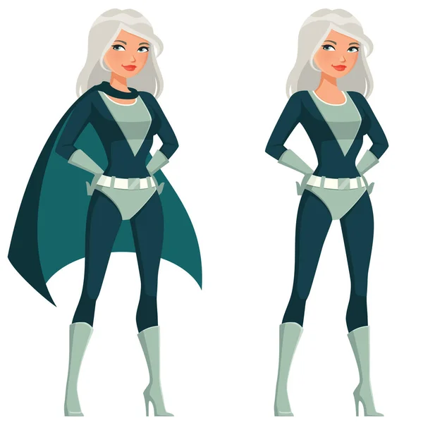 Chica Linda Historieta Traje Superhéroe — Vector de stock