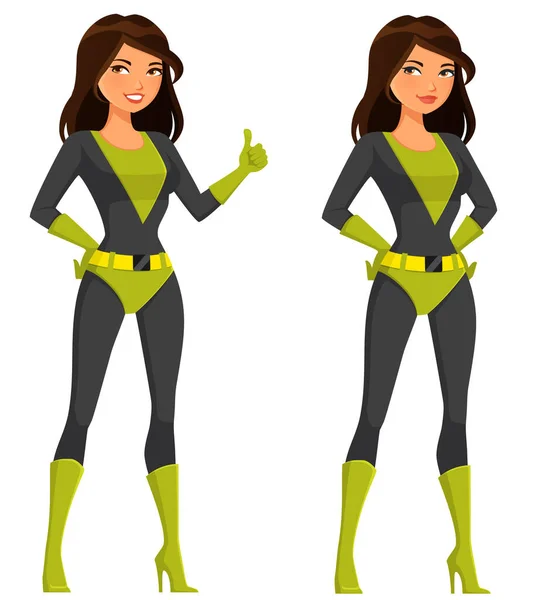 Chica Linda Historieta Traje Superhéroe — Vector de stock