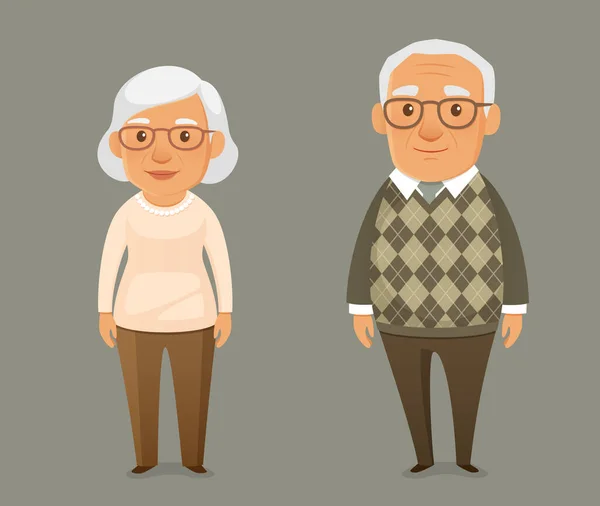 Linda Ilustración Dibujos Animados Una Pareja Ancianos Mujer Mayor Hombre — Vector de stock