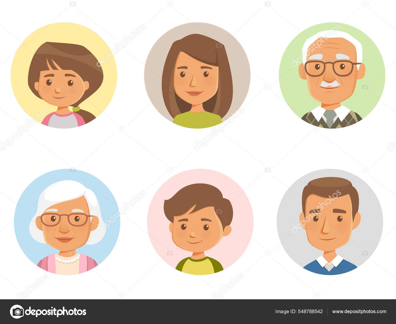 Funny Cartoon Avatars People Family Members Young Parents Grandparents  Children Stock Vector Image by ©subarashii21 #548788542