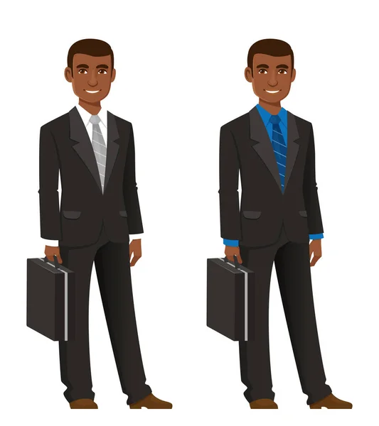 エレガントな黒のスーツを着た若いアフリカ系アメリカ人ビジネスマン — ストックベクタ