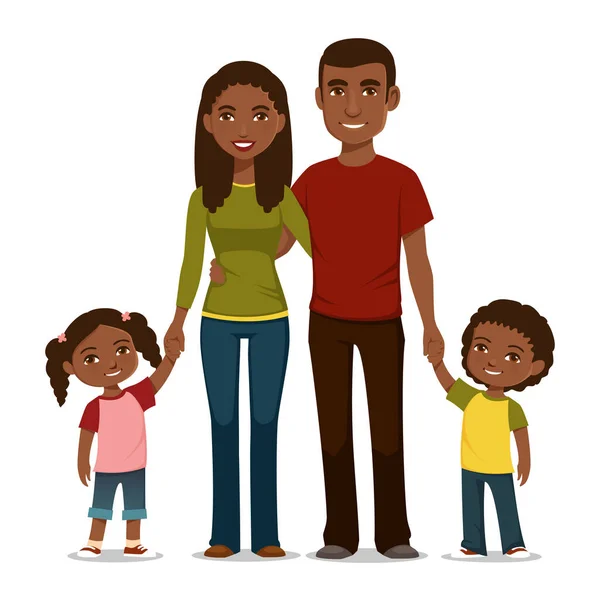 Happy Young African American Family Kids Beautiful Black Family Young — Stock Vector