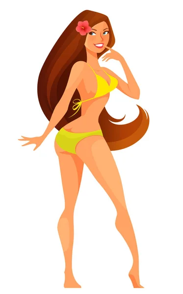 Jolie Jeune Femme Bikini Coloré Belle Fille Sexy Posant Comme — Image vectorielle