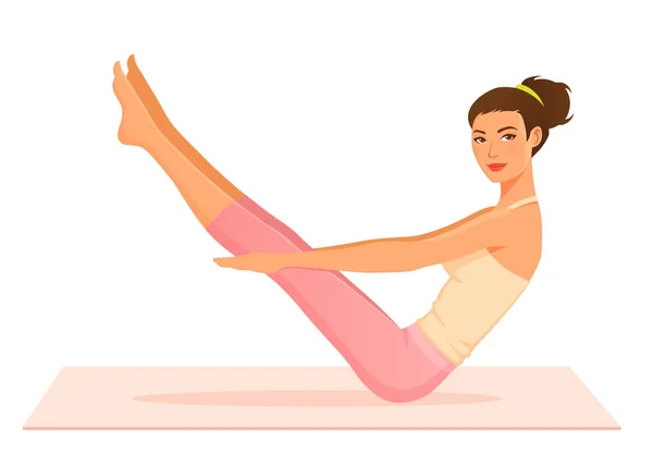 Hermosa Joven Haciendo Pilates Muchacha Atractiva Ropa Gimnasia Ejercicio Ejercicio — Vector de stock