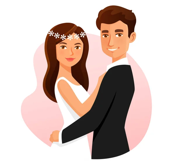 Cute Cartoon Illustration Happy Young Married Couple Beautiful Woman Man — Stock Vector