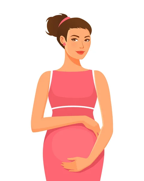 Mooie Jonge Zwangere Vrouw Elegante Roze Jurk Zwangerschap Moederschap Concept — Stockvector