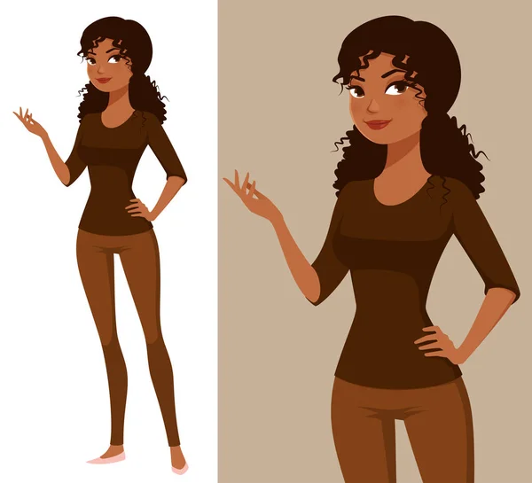 Ilustración Dibujos Animados Una Linda Chica Afroamericana Ropa Casual Atractiva — Vector de stock