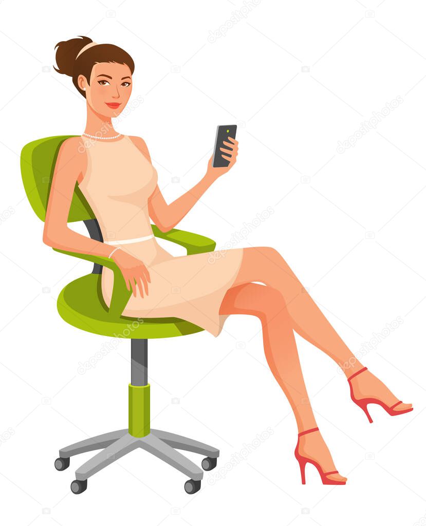 young beautiful woman sitting in an office chair, a businesswoman or secretary