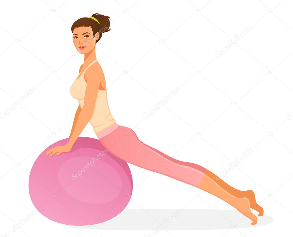 young woman exercising with pilates ball. Beautiful girl in gym wear. 