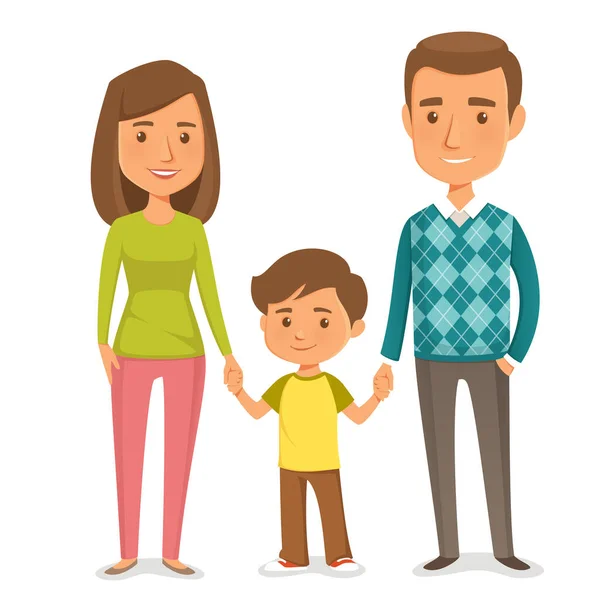 Söt Tecknad Illustration Lycklig Ung Familj Med Ett Barn Isolerad — Stock vektor