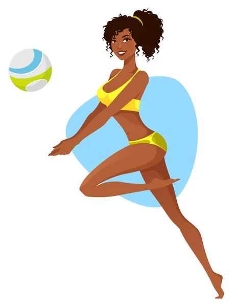 Hermosa Chica Brasileña Jugando Voleibol Playa Atractiva Mujer Negra Bikini — Archivo Imágenes Vectoriales