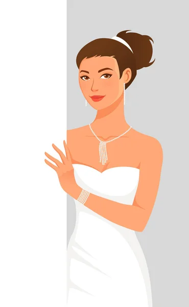 Belle Jeune Femme Portant Robe Mariée Blanche Bijoux Jolie Jeune — Image vectorielle