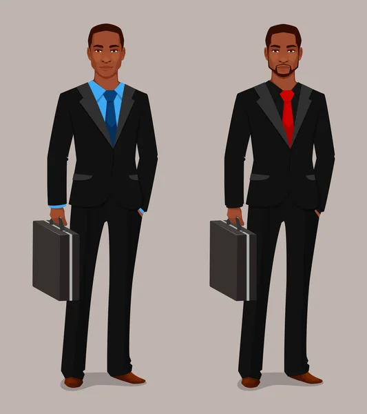 Joven Hombre Negocios Afroamericano Traje Elegante Sosteniendo Maletín Hombre Negro — Archivo Imágenes Vectoriales