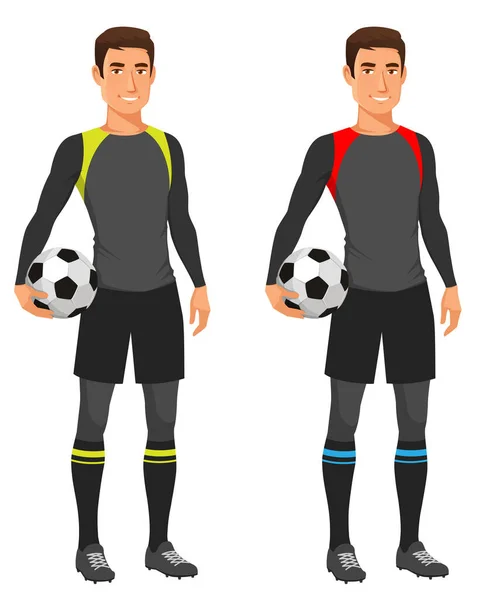 Stilig Ung Man Modern Sport Outfit Håller Fotboll Friska Livsstil — Stock vektor