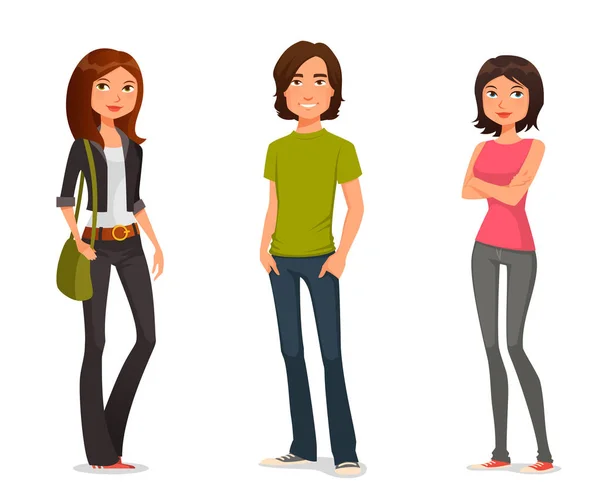 Cute Cartoon Illustration Young People Casual Street Fashion Teenagers Students — Image vectorielle