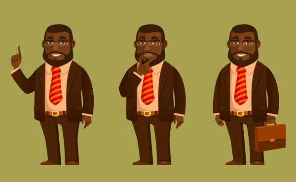 Vicces Rajzfilm Illusztráció Egy Afro Amerikai Üzletemberről Retro Barna Öltönyben — Stock Vector