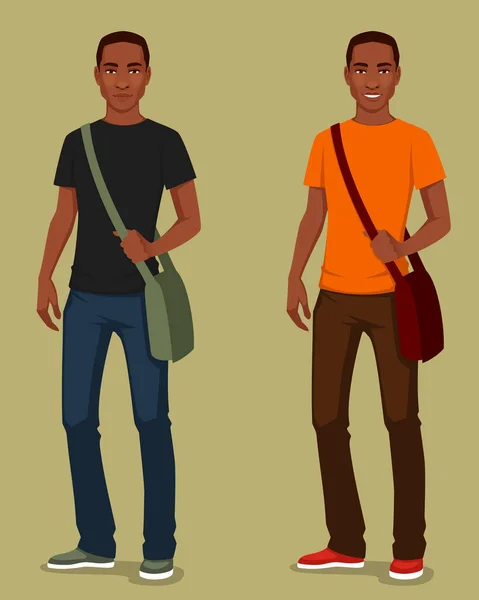 Beau Lycéen Afro Américain Étudiant Jeans Souriant Jeune Homme Noir — Image vectorielle