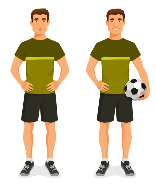 Pohledný Mladý Muž Sportovním Oblečku Držící Fotbalový Míč Zdravý Životní — Stockový vektor