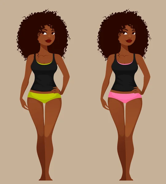 Cartoon Illustration Beautiful Young Black Woman Underwear — Stok Vektör