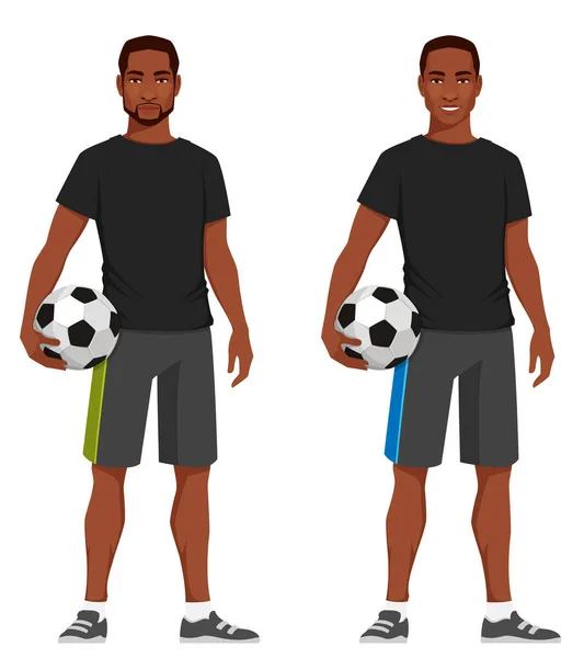 Atletisk Ung Svart Man Sportkläder Håller Fotboll Europeisk Fotboll Hälsosam — Stock vektor
