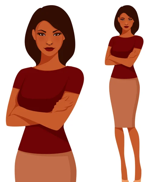 Cartoon Illustratie Van Een Mooie Indiase Vrouw Slimme Casual Kleding — Stockvector