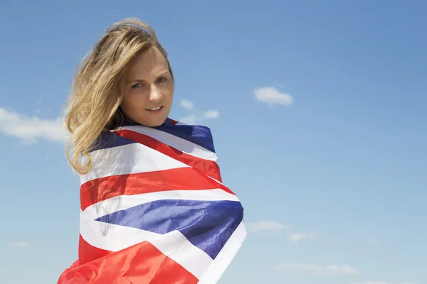 Happy girl in british flag Stock Picture