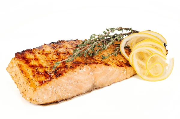 Gegrilde vis, zalm steak Stockfoto