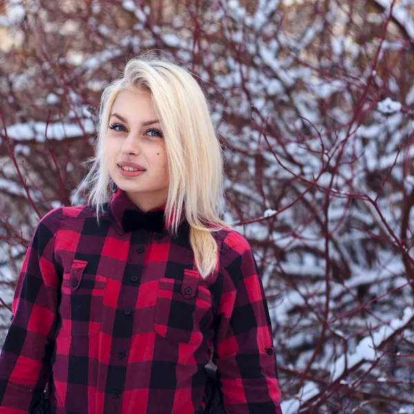 Menina bonita na neve — Fotografia de Stock