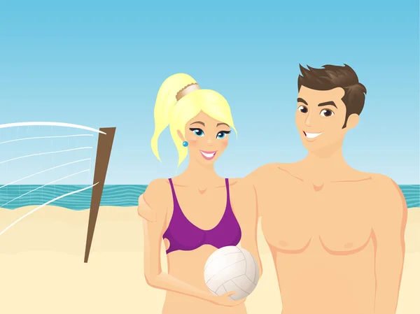Smilling jongen en meisje op het strand — Stockvector