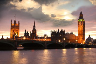 ünlü big Ben'i akşam bridge, Londra, İngiltere