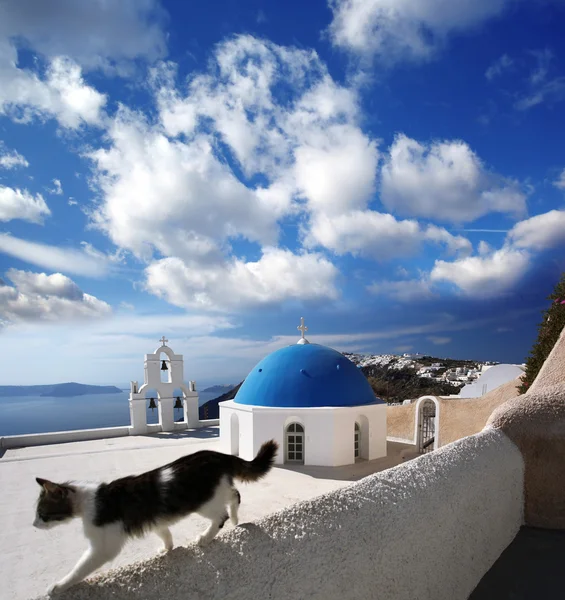 Santorini eiland met kerken en uitzicht op zee in Griekenland — Stockfoto