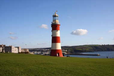 Plymouth with colorful lighthouse in Devon, England clipart
