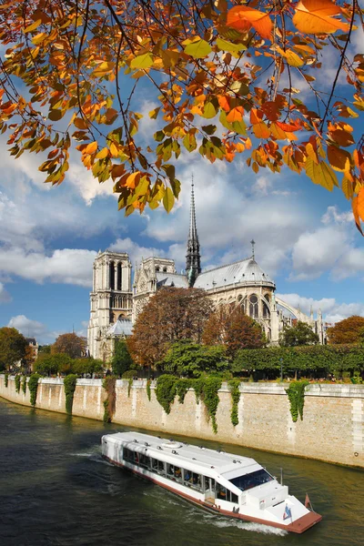 Katedrála Notre dame na podzim v Paříži, Francie — Stock fotografie