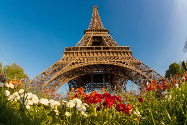 Turnul Eiffel în timpul primăverii în Paris, Franța — Fotografie, imagine de stoc