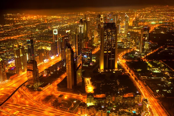 Night view from Burj Khalifa in Dubai, UAE — Stock Photo, Image