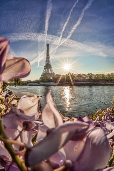 Torre Eiffel Contra Atardecer Durante Primavera París Francia — Foto de Stock
