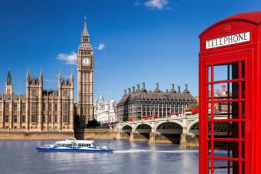 İngiltere, İngiltere 'de Büyük BEN ve kırmızı telefon kulübelerine sahip Londra sembolleri