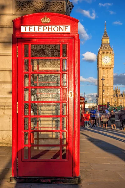 Cabinas Telefónicas Rojas Contra Famoso Big Ben Londres Inglaterra Reino —  Fotos de Stock