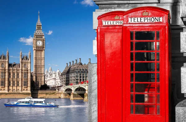 Symbole Londynu Big Ben Czerwonymi Budkami Telefonicznymi Anglii — Zdjęcie stockowe