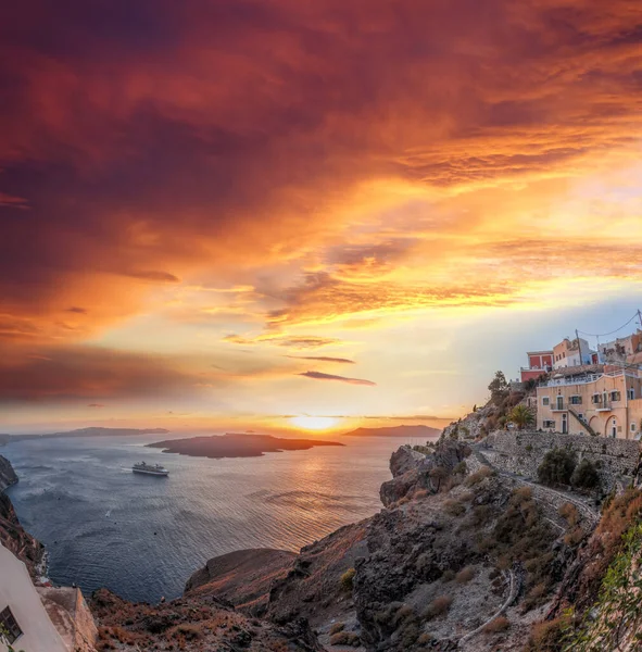 Vieille Ville Thira Sur Île Santorin Églises Célèbres Contre Caldera — Photo