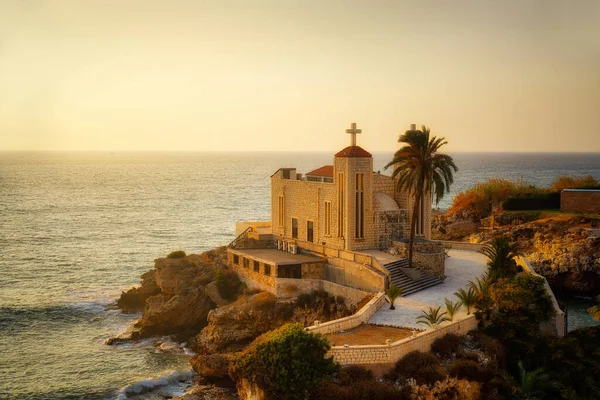 Igreja Mar Zakhia Pelo Mediterrâneo Líbano Pós Processado Usando Suporte — Fotografia de Stock